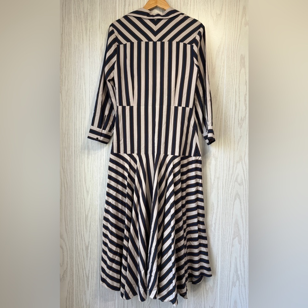 Sandro Paris Vilna Striped Tie-Front Midi Dress Beige/Blue Size 42 (US 10) NWT - Picture 12 of 12